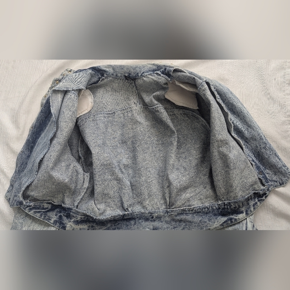 Vtg 80sEunina U.S.A. Acid Wash Jeans Jacket Copped Size L - Picture 12 of 14